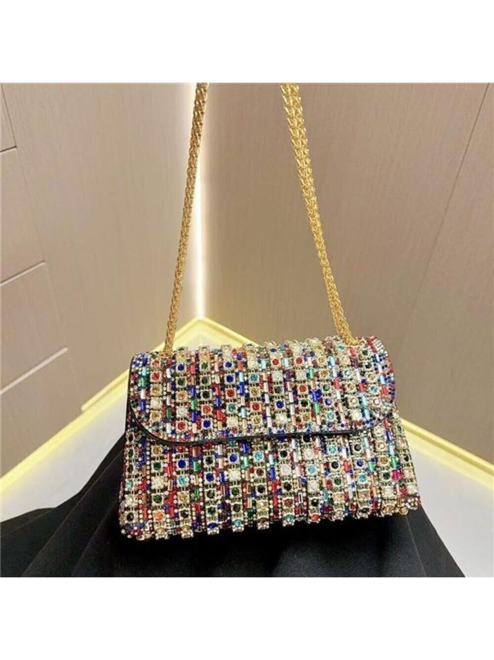 Sparkly Rhinestones Clutch Purses Crossbody Bag with Chain for Wedding Party - Picture 10 of 12